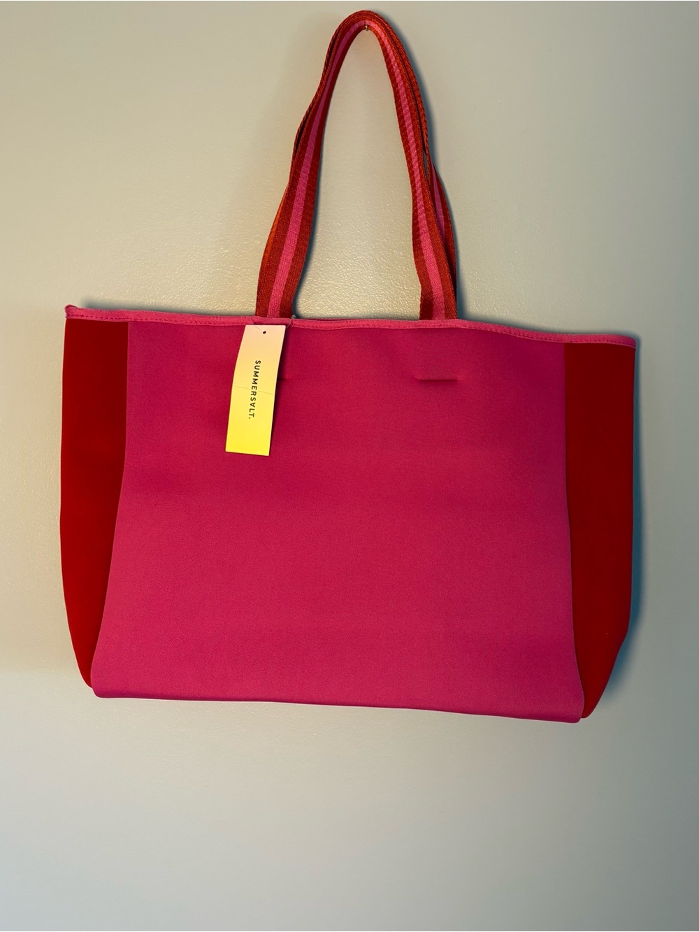 NWT Summersalt Neoprene Beach Tote Bag Pink & Red Colorblock Large